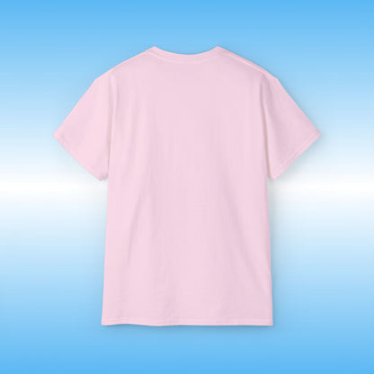 Pink t-shirt on a blue gradient background