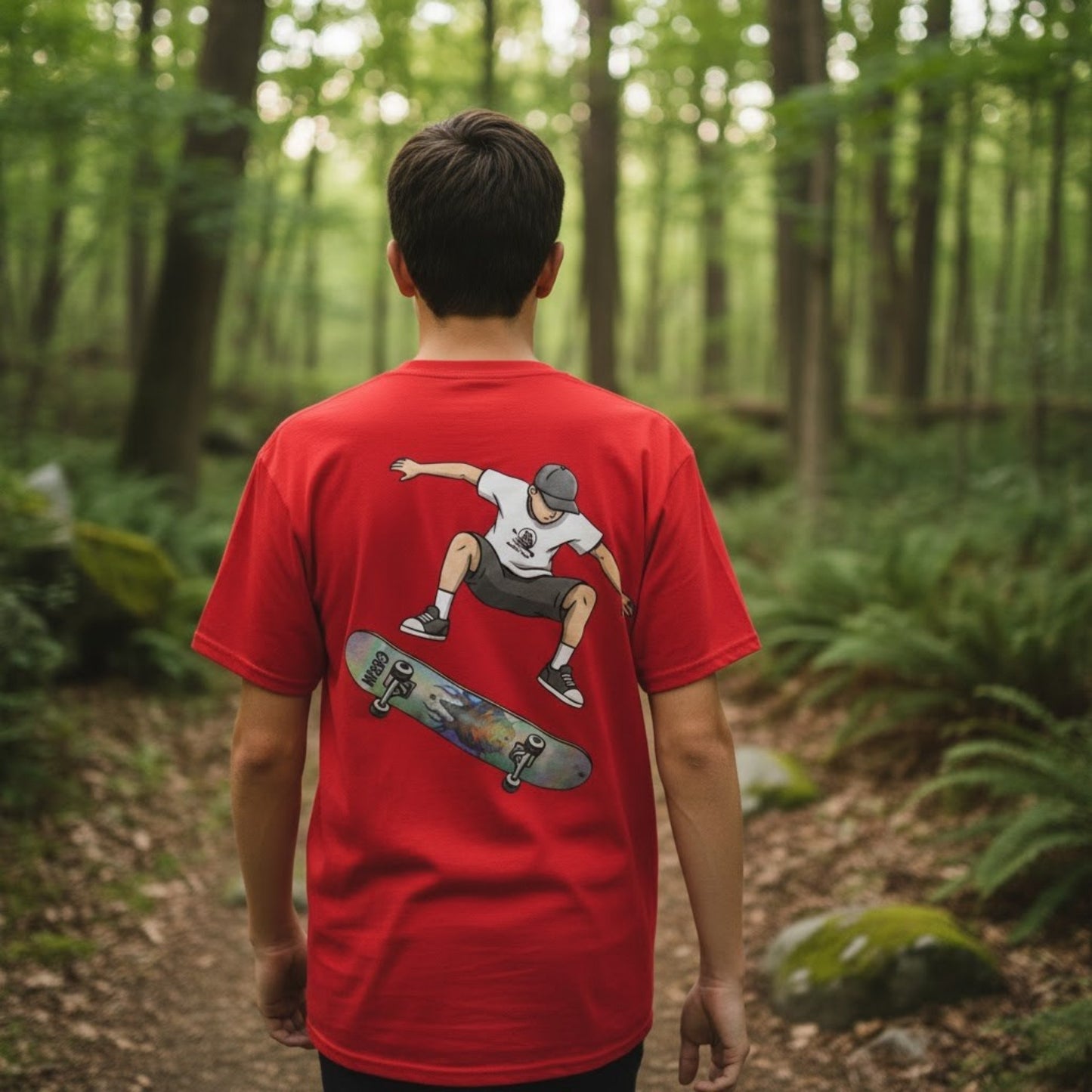 Red Germ Skateboarder Kickflip Graphic Tee by Paddle Frogs™