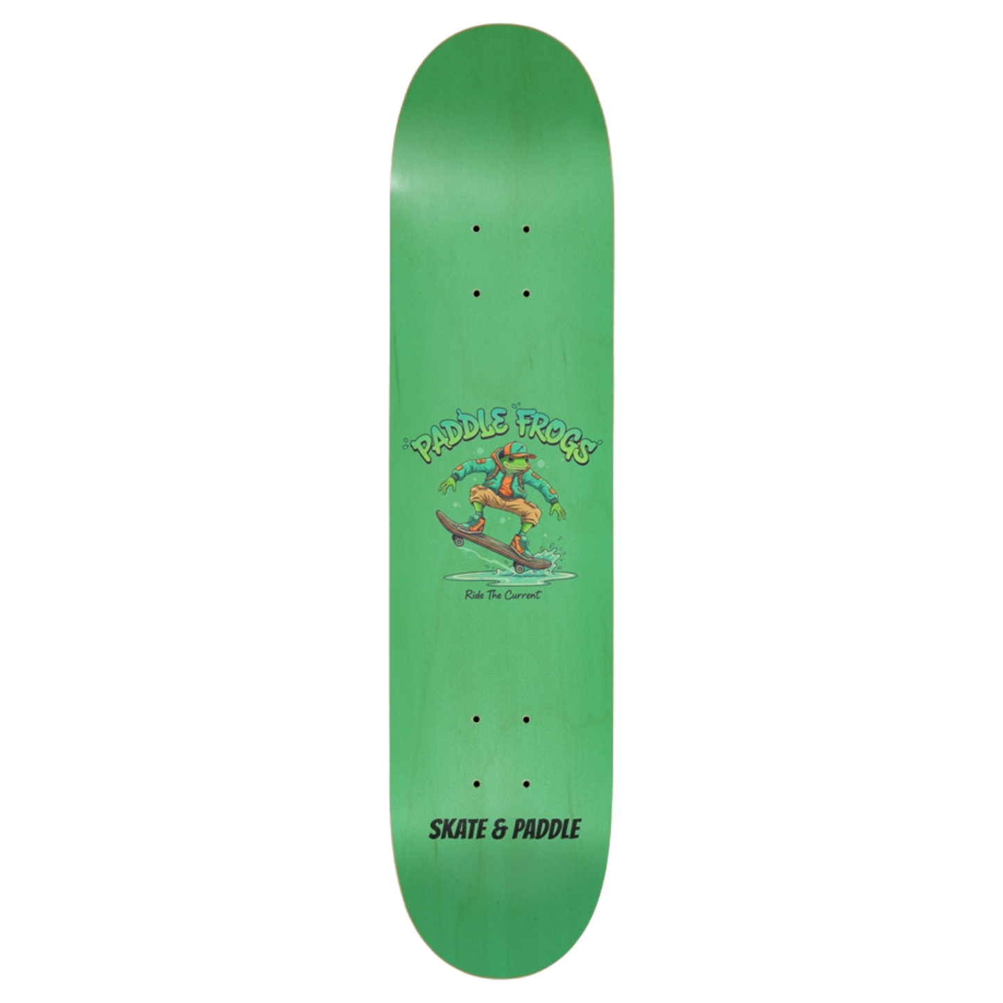 Ride The Current 7.5 Skateboard deck by Paddle Frogs™ Skate & Paddle on a transparent background