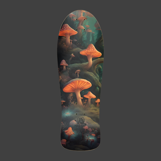 Ride through a dreamscape of peace and beauty with the Mushroom Paradise skateboard deck. Crafted from premium 7-ply Canadian maple, this old-school thrasher features stunning painted artwork of a vibrant, psychedelic mushroom forest. With dimensions of 10.25 x 30 inches and a medium concave, it’s built for smooth rides and timeless style