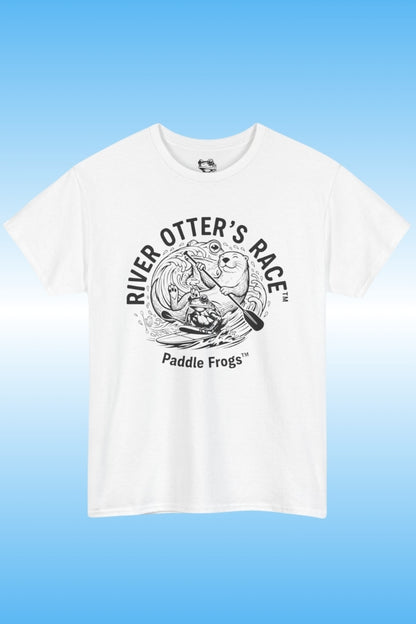 River Otter's Race: Adventure Tee on a light blue background