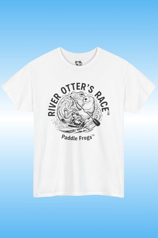 River Otter's Race: Adventure Tee on a light blue background