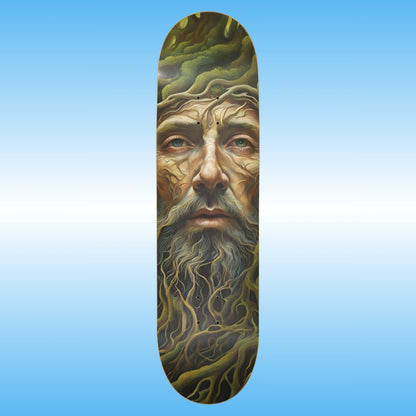 Roots popsicle stick skateboard deck by Paddle Frogs | Artwork | Skateboard deck with a detailed portrait of an elderly man on a blue gradient background