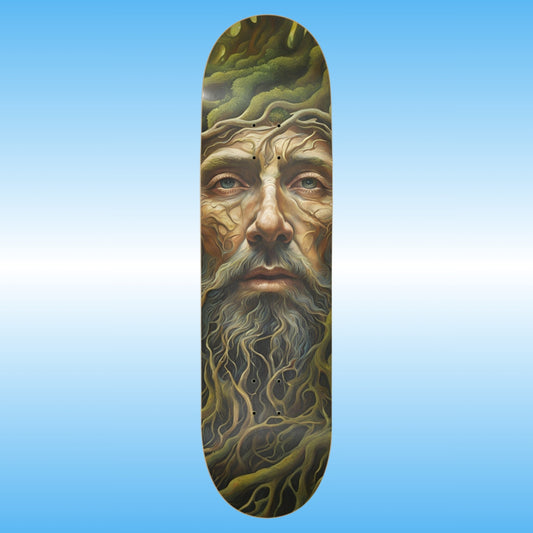 Roots popsicle stick skateboard deck by Paddle Frogs | Artwork | Skateboard deck with a detailed portrait of an elderly man on a blue gradient background