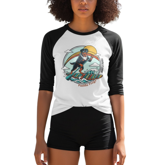 Rottweiler Paddleboarding tee by Paddle Frogs on a transparent background