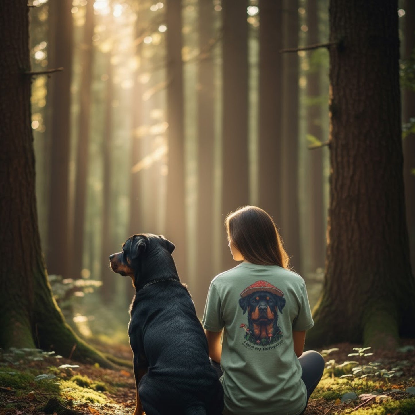 Sage Green color Crisscross Applesauce in the forest | I love my Rottweiler Paddle Frogs Magic Mushroom Forest Tee
