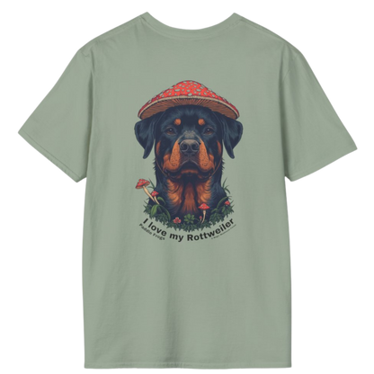 Sage Green color | I love my Rottweiler Paddle Frogs Magic Mushroom Forest Tee