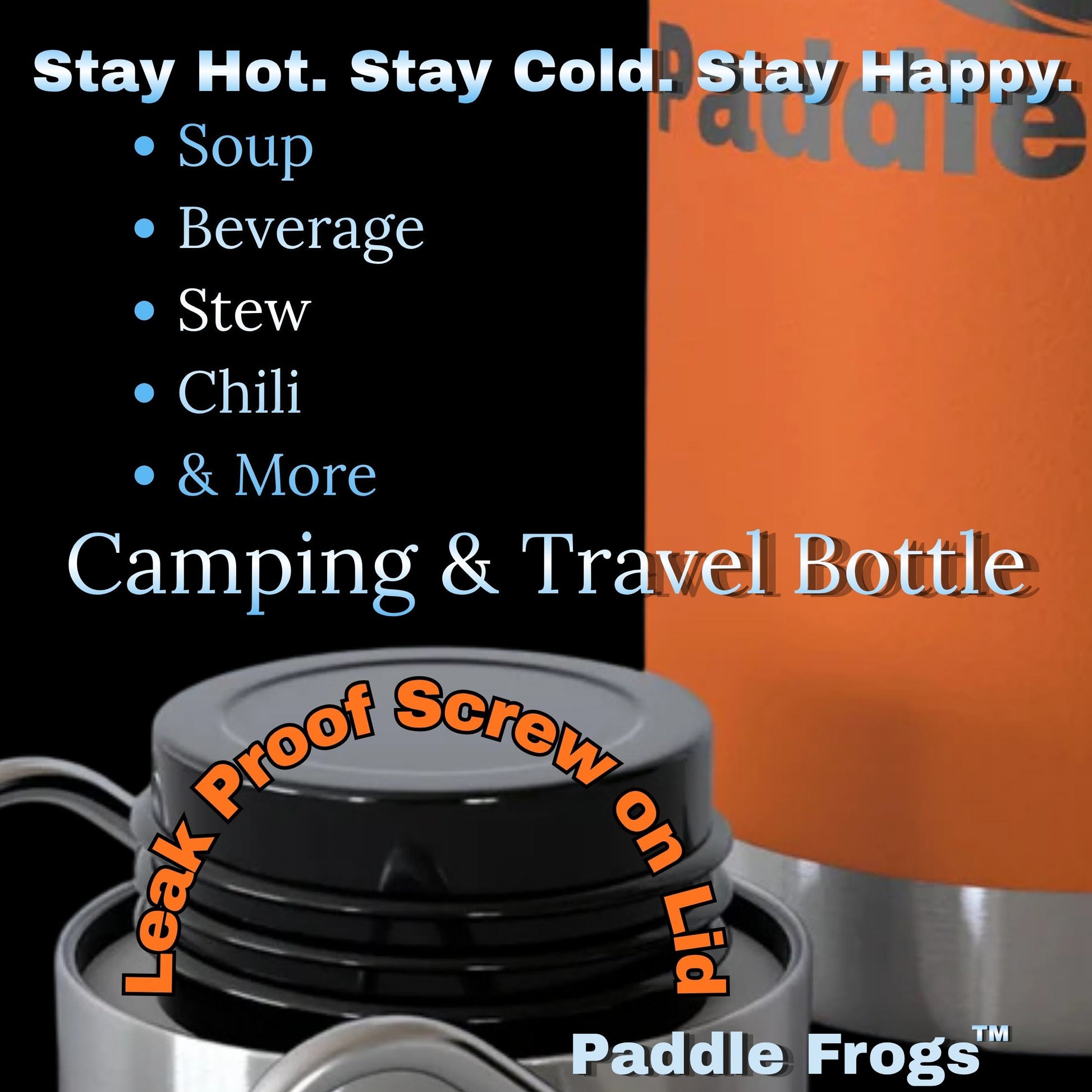 Soup, Coffee, Tea, food and beverage copper insulated camping bottle with screw on leak proof lid by Paddle Frogs outdoor gear