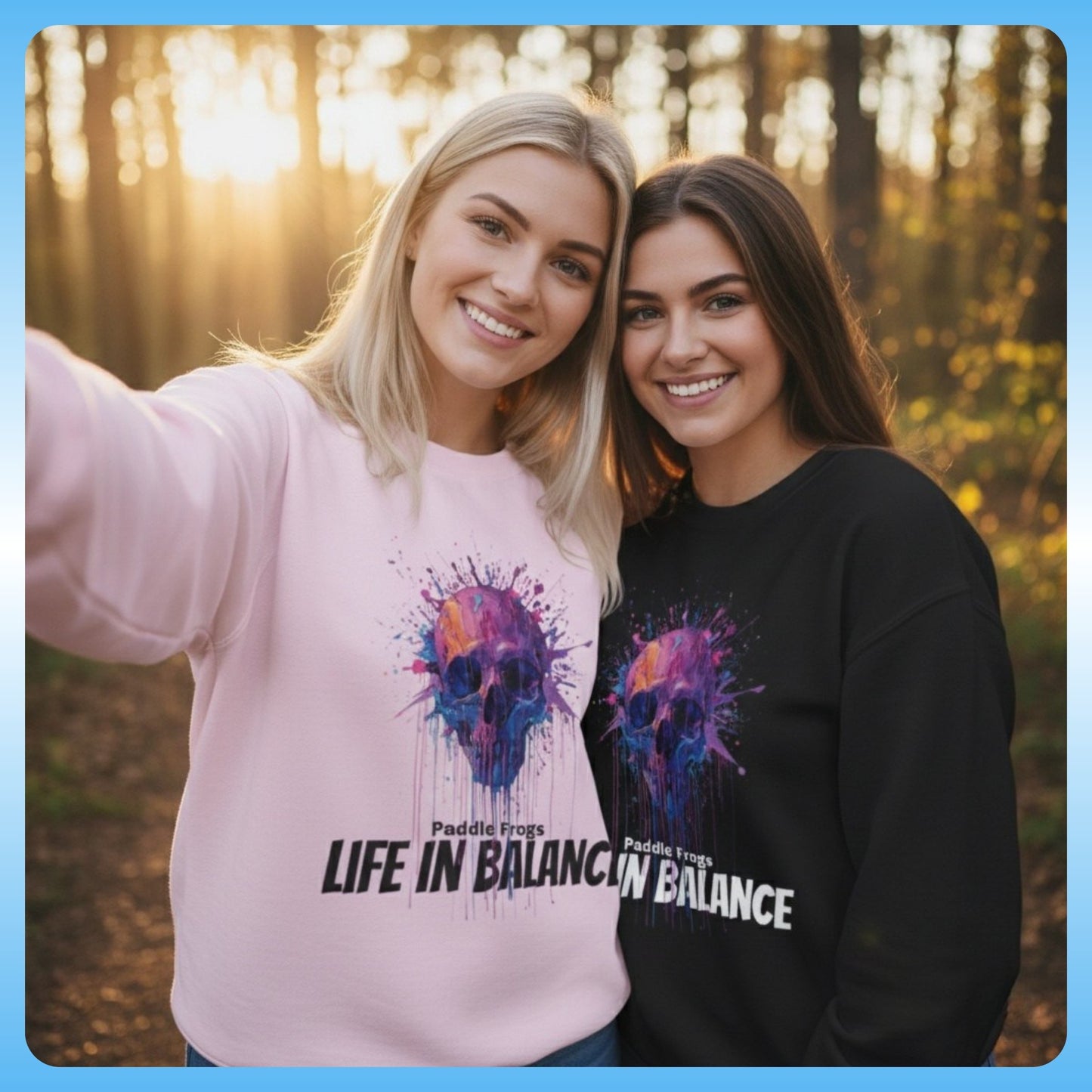 Selfie wearing Pink and Black Drip Paint Skull - Sweatshirt