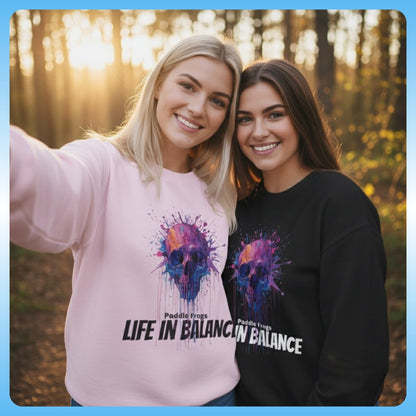 Selfie wearing Pink and Black Drip Paint Skull - Sweatshirt