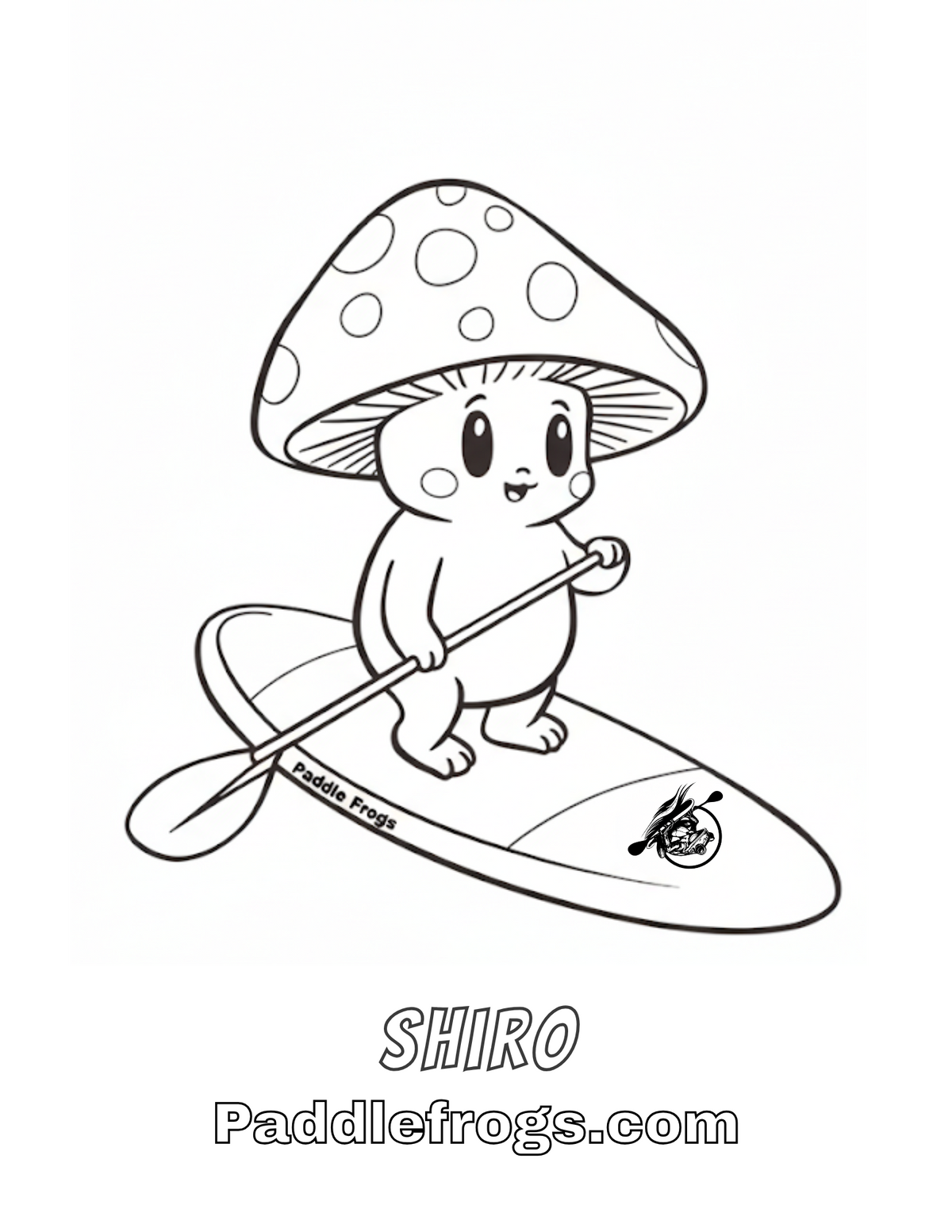 Shiro a Cartoon character paddling a paddleboard | Paddle Frogs Kids coloring sheet