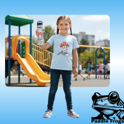 Shiro Crystal Clear Water Bottle & light blue Shiro T-shirt at the playground by Paddle Frogs Outdoor Gear