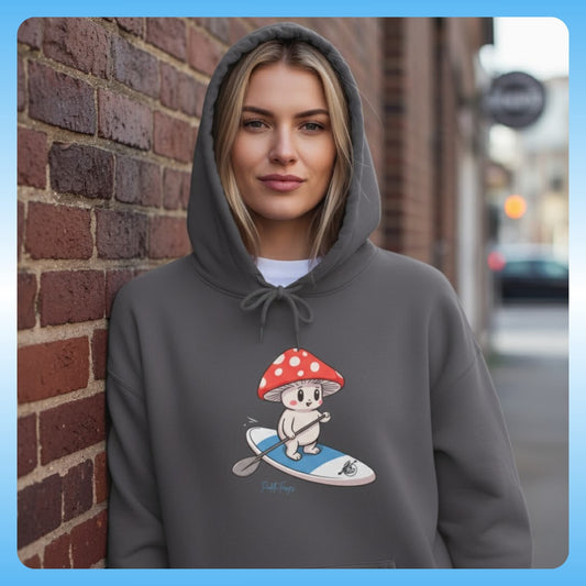 Shiro Rides the Divine Escape: Hooded Sweatshirt - 22 year old blonde leaning on a brick wall downtown