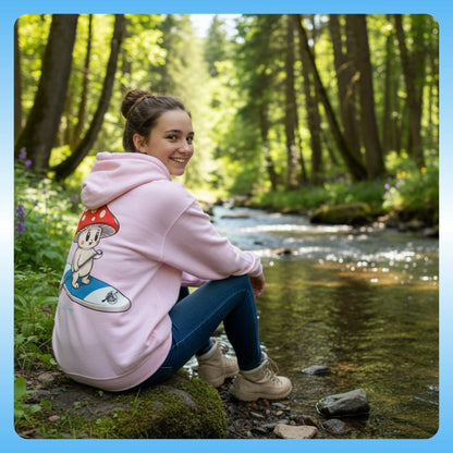 Shiro rides the Divine Escape paddle board | Hooded Sweatshirt - Light pink at the stream worn by a teenage girl