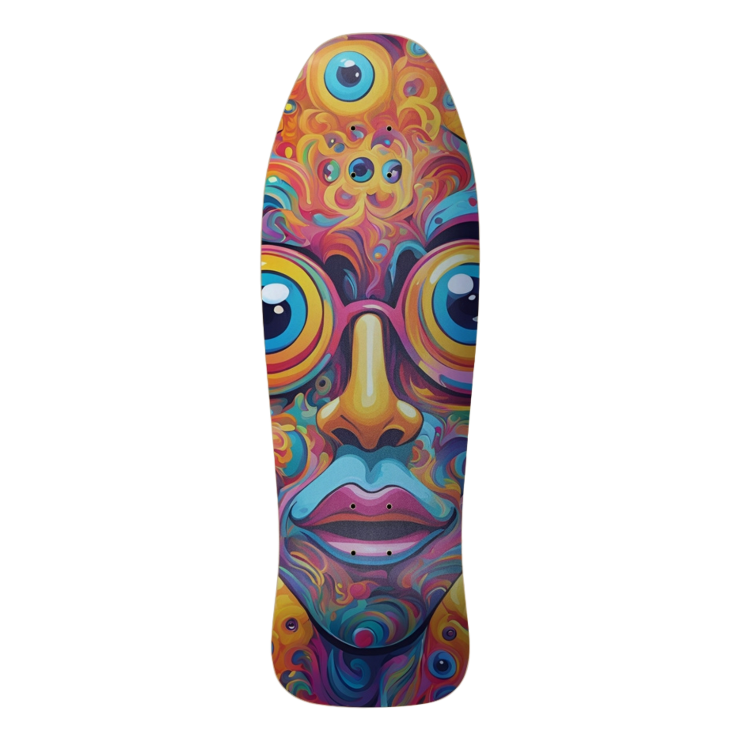 Colorful skateboard deck with a psychedelic face design Sight Seeing | Old-School Skateboard | Paddle Frogs™