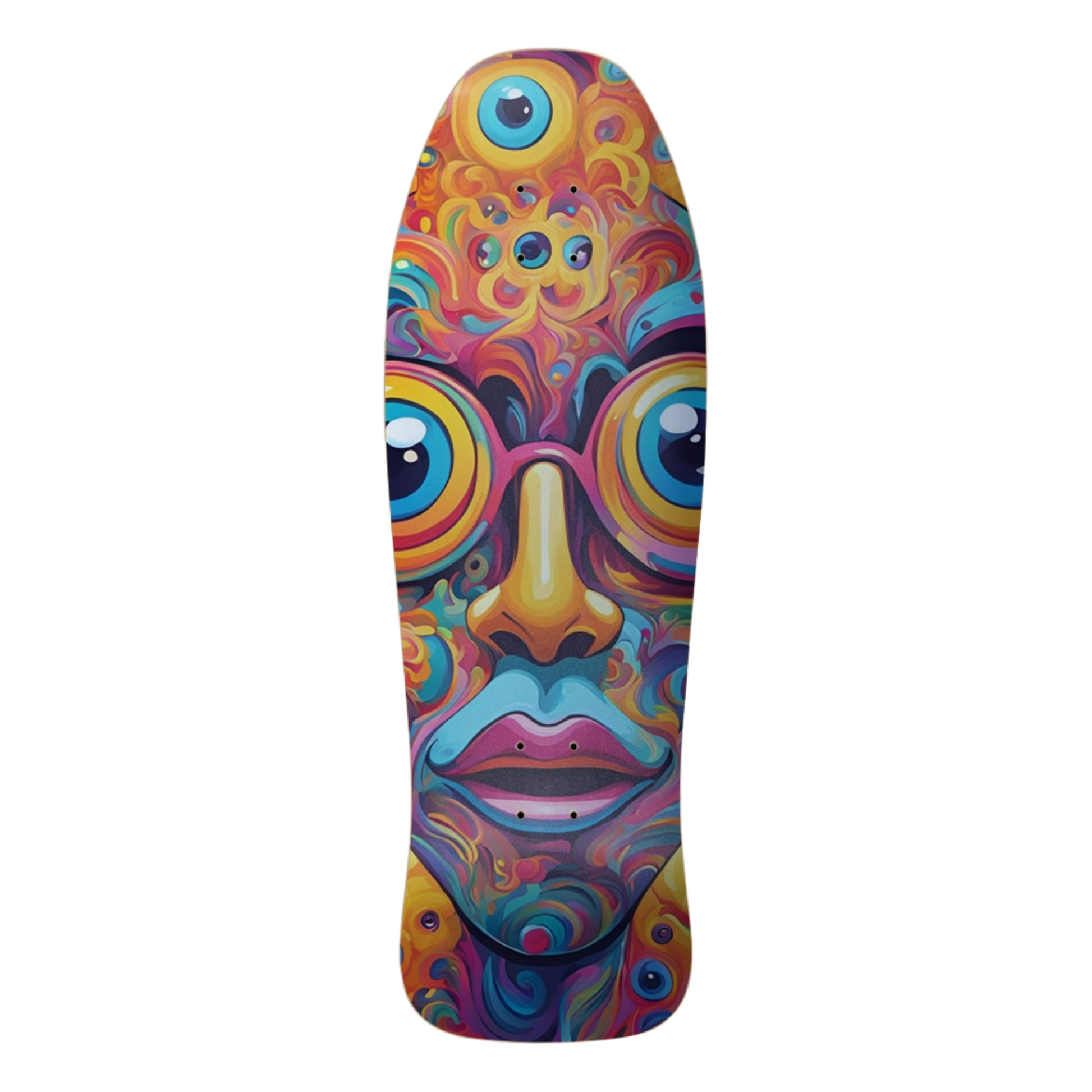 Colorful skateboard deck with a psychedelic face design Sight Seeing | Old-School Skateboard | Paddle Frogs™