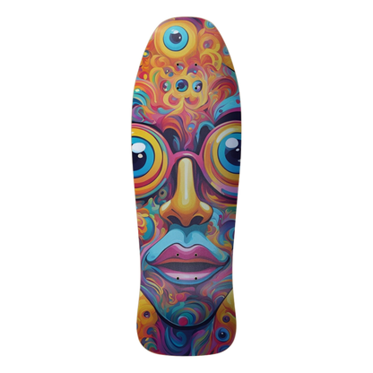 Colorful skateboard deck with a psychedelic face design Sight Seeing | Old-School Skateboard | Paddle Frogs™