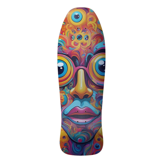 Colorful skateboard deck with a psychedelic face design Sight Seeing | Old-School Skateboard | Paddle Frogs™