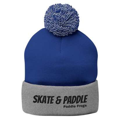 Skate & Paddle Blue & Gray winter beanie hat with pom pom ball on top