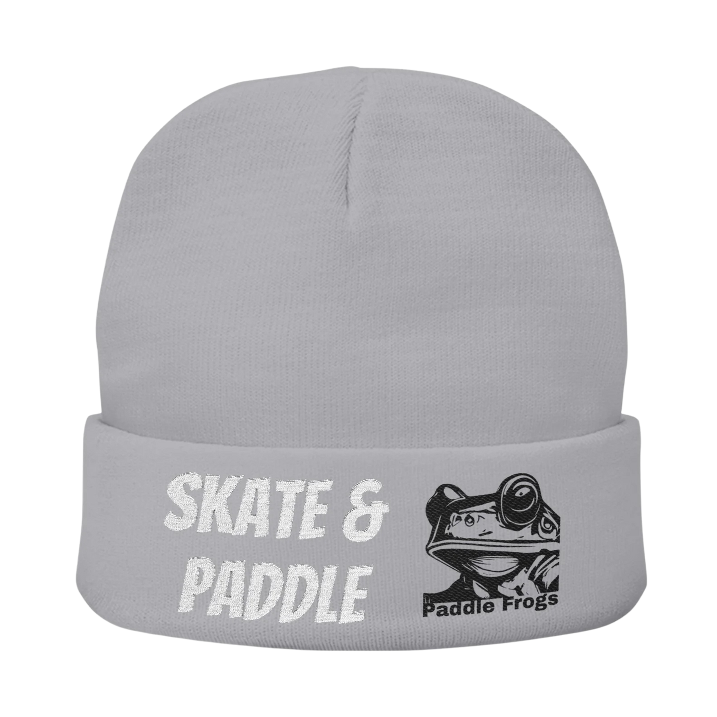Gray beanie with 'Skate & Paddle' text and frog logo Paddle Frogs outdoor gear