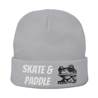 Gray beanie with 'Skate & Paddle' text and frog logo Paddle Frogs outdoor gear