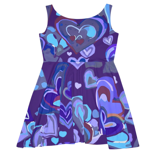 Skater Dress Paddle Frogs Outdoor Gear | Skate & Paddle Collection Hearts Purple | Backside with colorful heart pattern on a white background