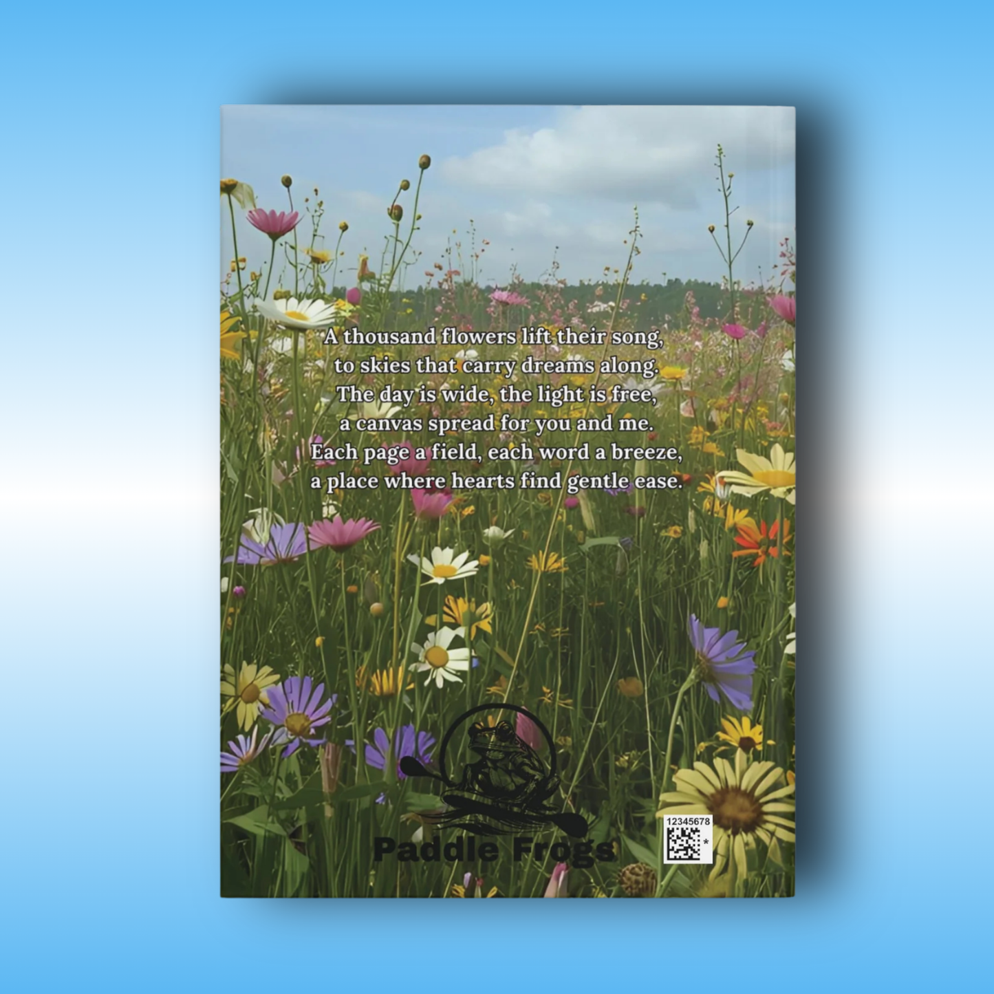 Skybound Bloom - Paddle Frogs Journal - Hard Cover | Poetry, Art, Nature Inspired Hardcover Notebook for Writers, Inspirational Diary, Wildflowers - Back Cover image