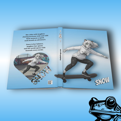 Snow | Hard Cover Journal by Paddle Frogs | open book for context | Outdoor Gear Stories and Adventures | Snow Leopard