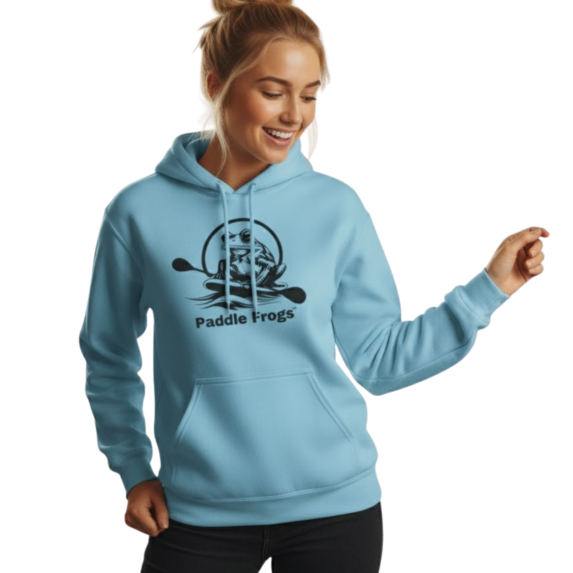 Soft Fleece, Wild Soul: The Paddle Frogs™ Legacy Hoodie light blue on a transparent background