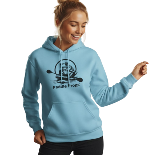 Soft Fleece, Wild Soul: The Paddle Frogs™ Legacy Hoodie light blue on a transparent background