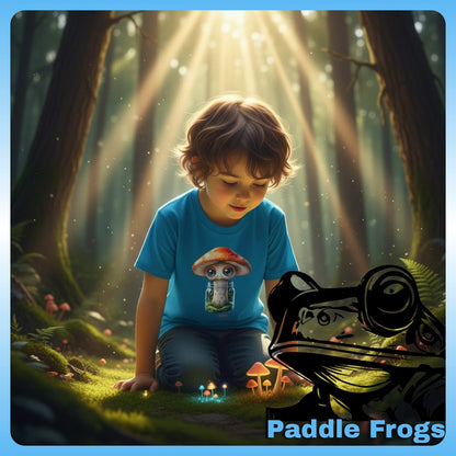 Sporeli - Youth Tee - Paddle Frogs Kids outdoor gear - mushroom in a jar - Blue
