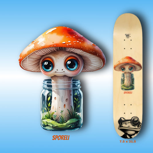 Sporeli mushroom creature in a jar 7.5 Skateboard by Paddle Frogs pro skate shop