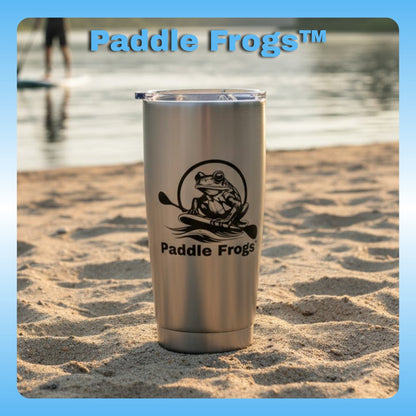 Stainless Steel Travel Tumbler | Paddle Frogs™ 20oz Silver at the river beach