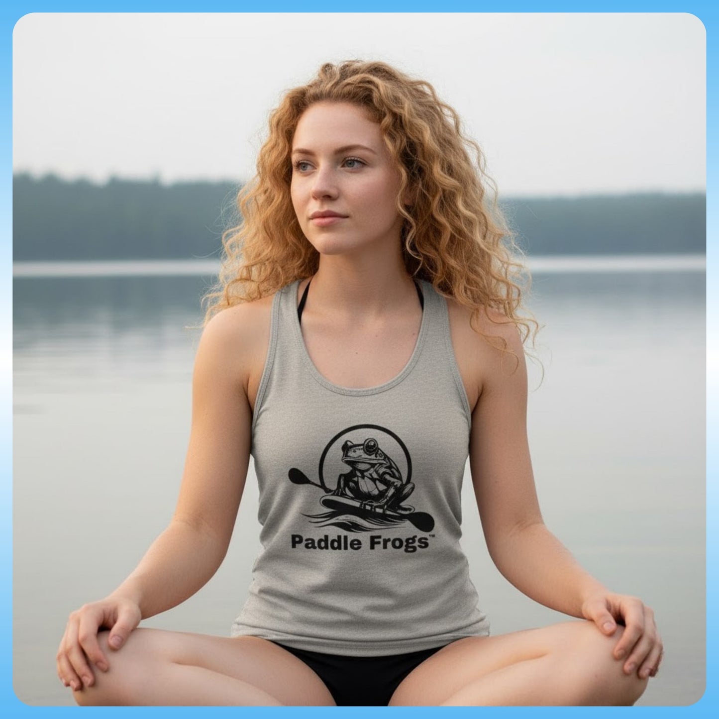Summer Tank Top | Paddle Frogs™ Ladies' Fit - Solid Warm Gray color sitting crisscross applesauce