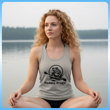 Summer Tank Top | Paddle Frogs™ Ladies' Fit - Solid Warm Gray color sitting crisscross applesauce