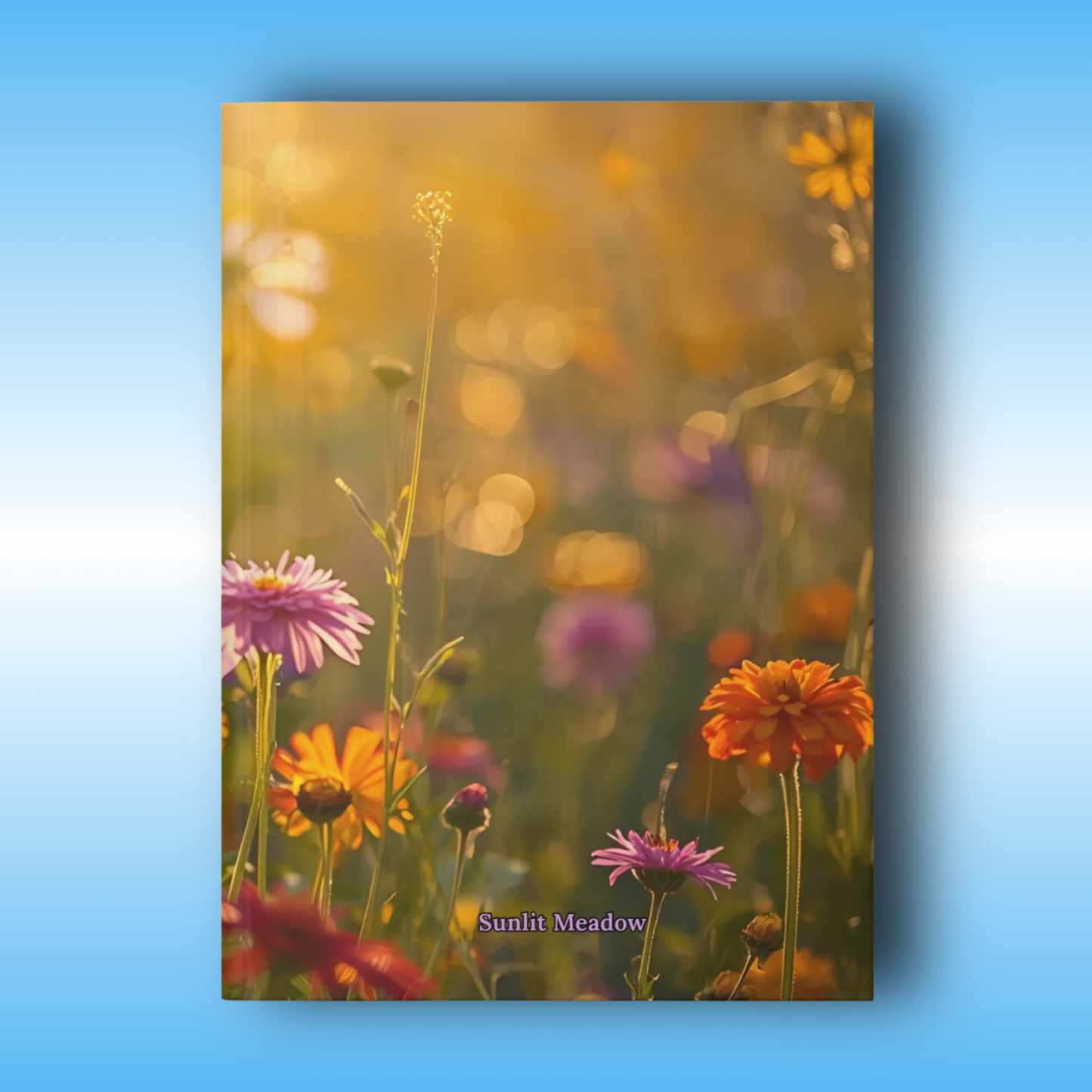 Sunlit Meadow - Paddle Frogs Journal - Hard Cover | Poetry, Art, Nature Inspired Hardcover Notebook for Writers, Inspirational Diary,  Front cover | Colorful flowers in a field with a blurred background