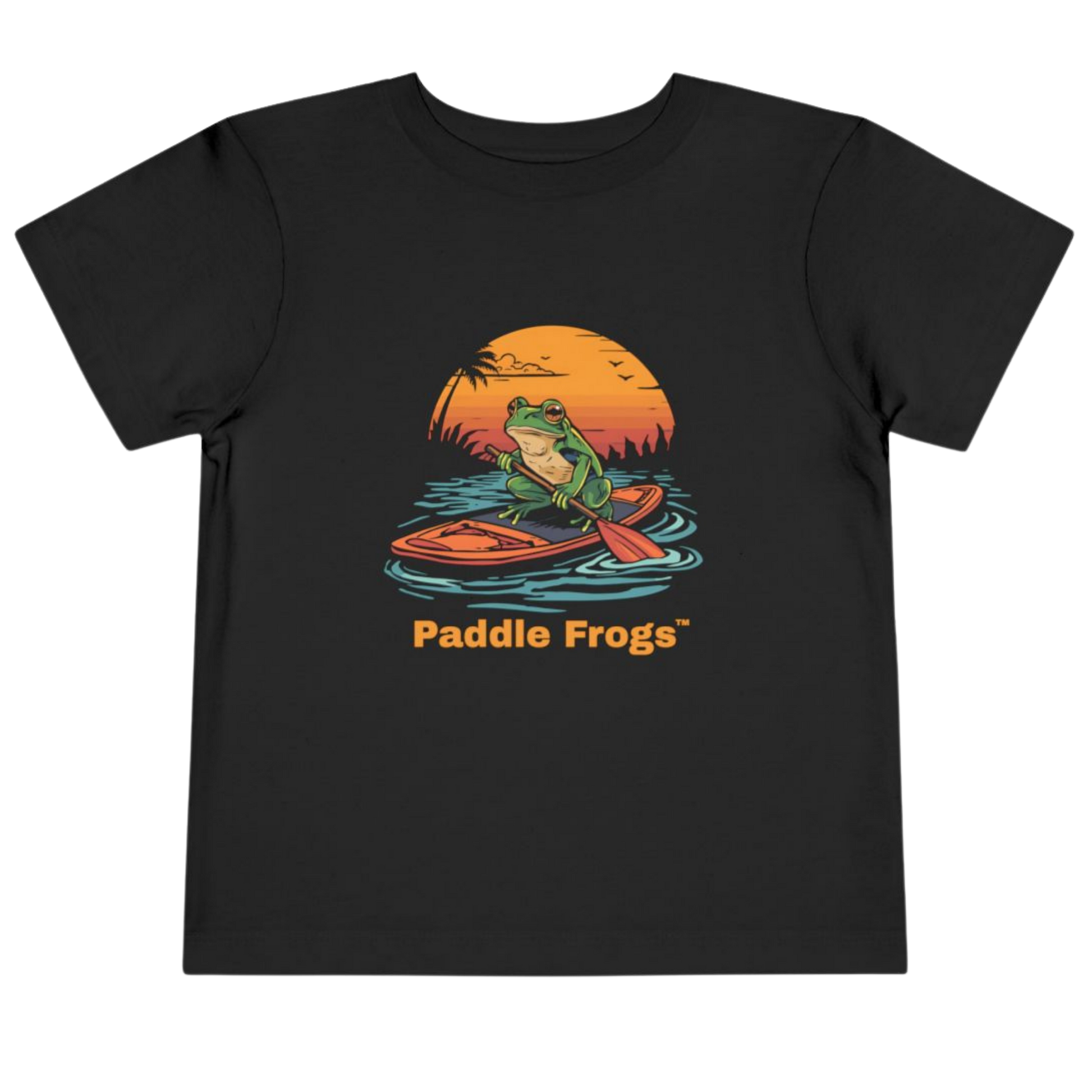 Sunset Frog Paddle Board Explorer Toddler Tee "Skate & Paddle Frogs™  on a transparent background