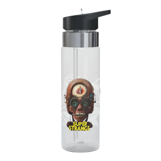 Super Strange 20oz Water Bottle | Clear Tritan™ | Mystical Adventure Hydration Clear water bottle with a character design and 'Super Strange' text on a white background