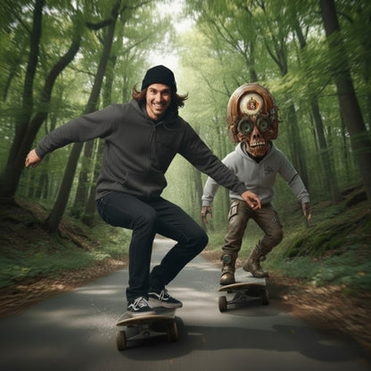 Super Strange and pro skater skateboarding on asphalt in the woods | Paddle Frogs™ 
