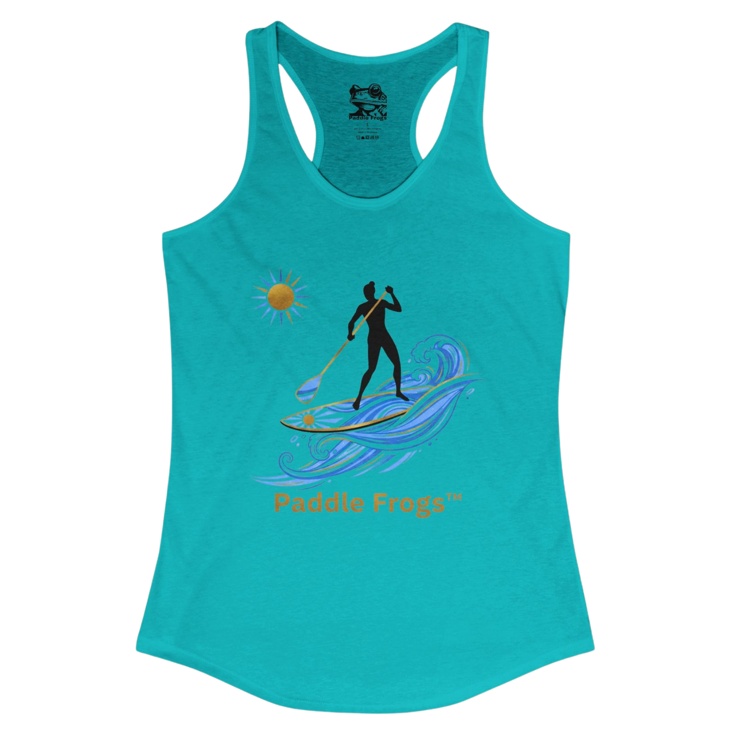 Tahiti and Gold Ladies Paddleboarding tank top Racerback by Paddle Frogs on a transparent background