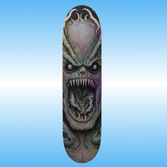 The Beast - Paddle Frogs - skateboard deck that glistens - Skateboard deck with a creature design on a blue gradient background