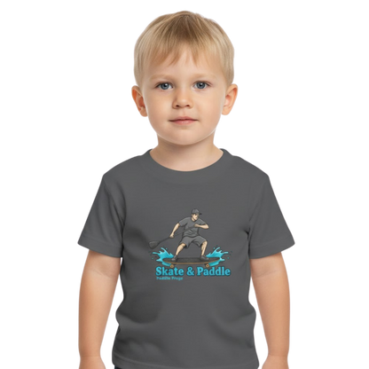 The Coastal Hop: Tiny Ripples & Pavement Waves Toddler "Skate & Paddle Frogs™ boy on a transparent background