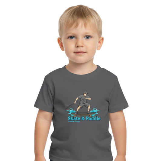 The Coastal Hop: Tiny Ripples & Pavement Waves Toddler "Skate & Paddle Frogs™ boy on a transparent background