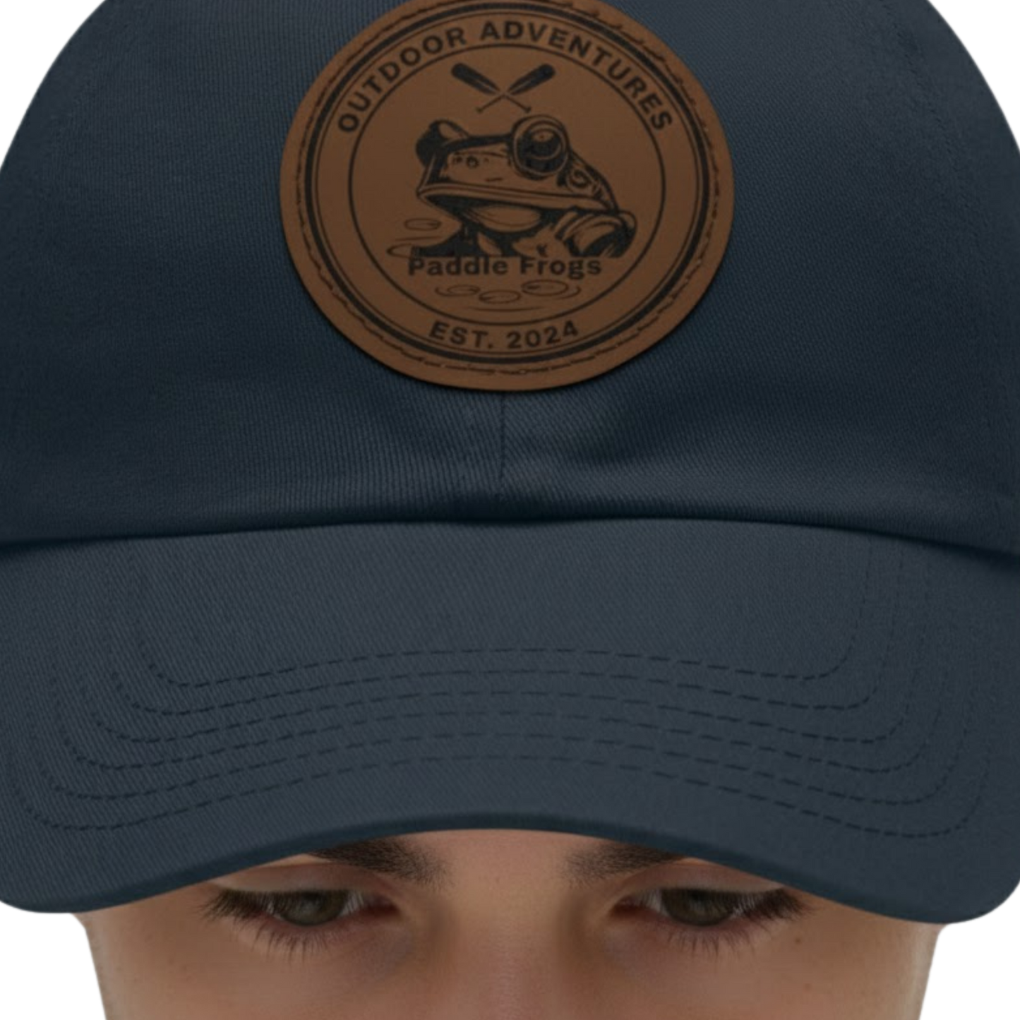 The Marsh Mariner's Cap: Paddle Frogs™ man wearing the Navy Blue on a transparent background
