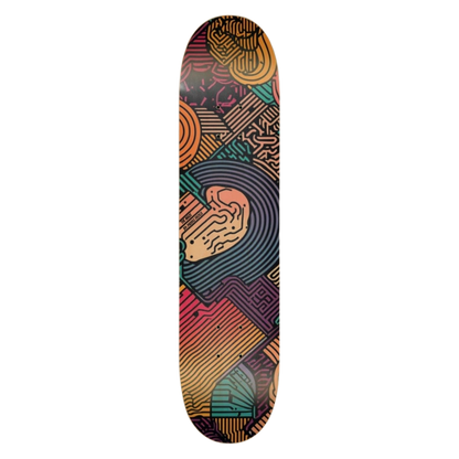 The Maze skateboard deck 7.5" wide x 31.5 inches long by Paddle Frogs on a transparent background