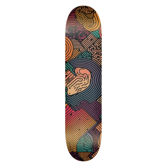 The Maze skateboard deck 7.5" wide x 31.5 inches long by Paddle Frogs on a transparent background