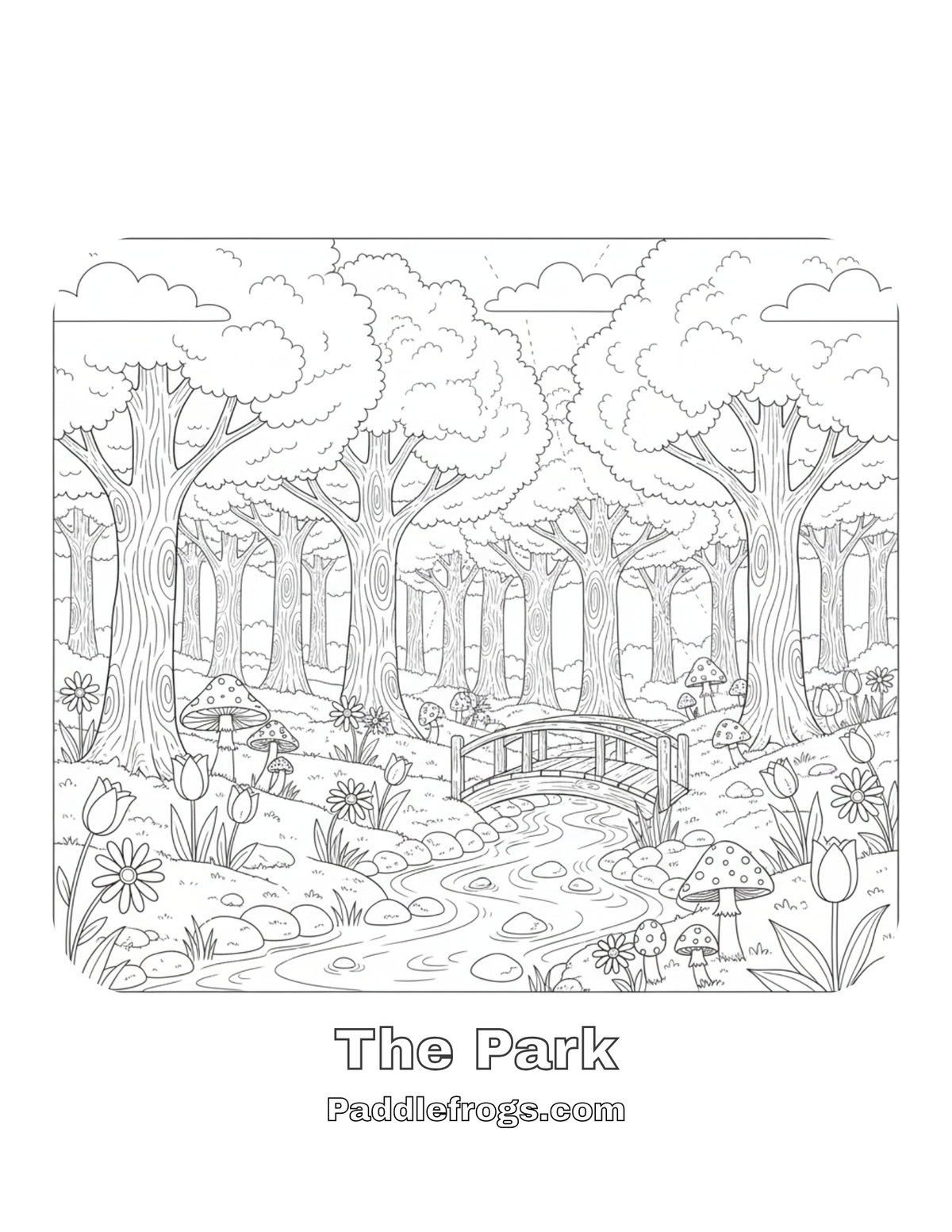 Adult coloring sheet. The Park. By Paddle Frogs