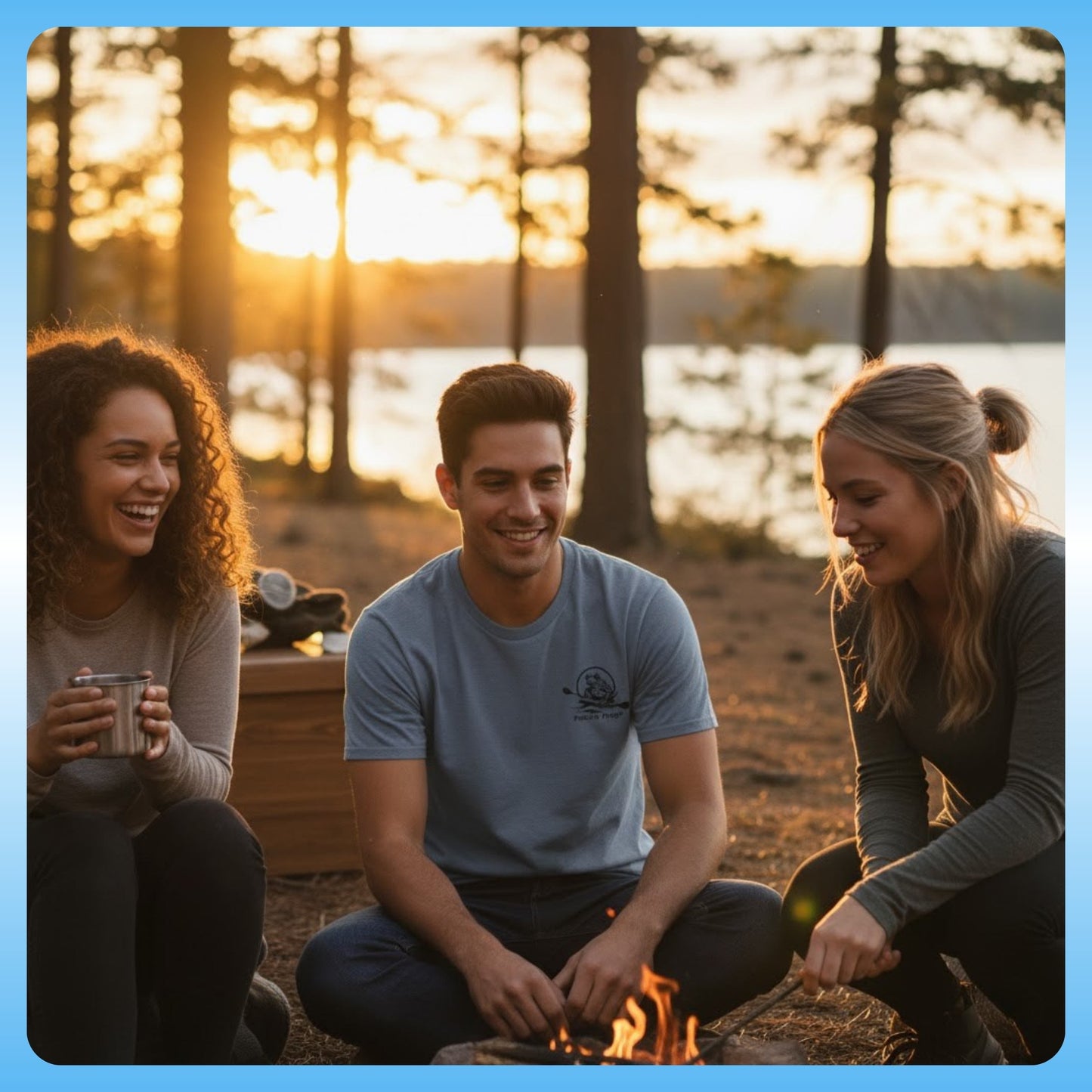 The River's Companion Tee: A Paddle Frog's Ode to the Current - camping by the lake