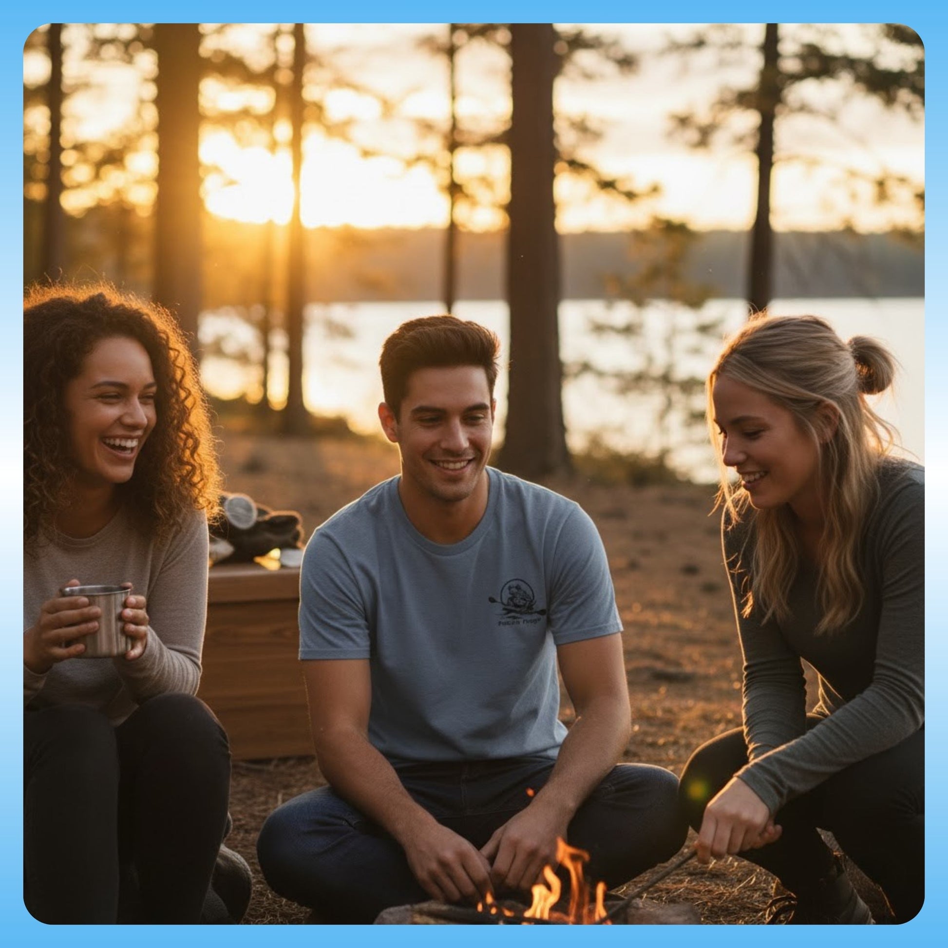 The River's Companion Tee: A Paddle Frog's Ode to the Current - camping by the lake