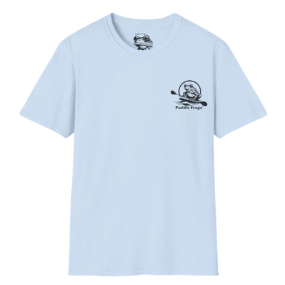 Light blue t-shirt with Paddle Frogs black logo on a white background